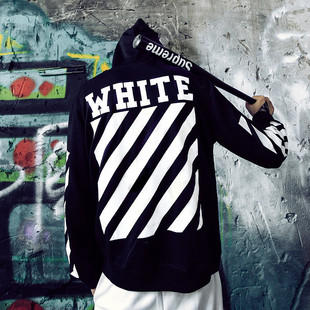 卫衣white国潮秋季字母off印花套头连帽卫衣男休闲宽松上衣外套潮 dff