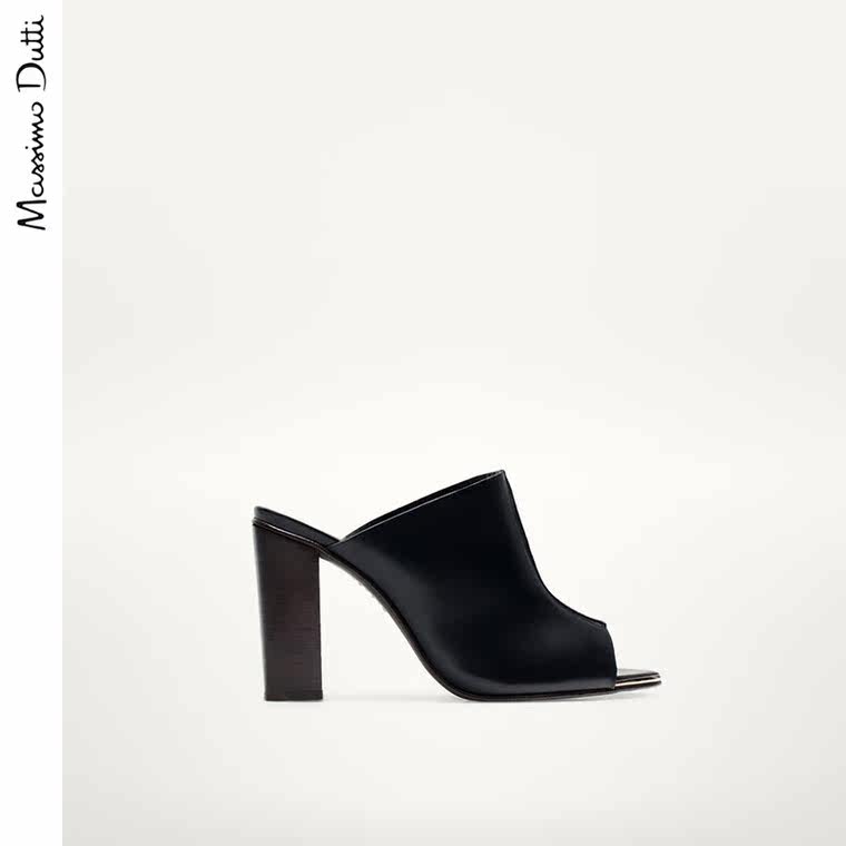 Massimo Dutti 女鞋 牛皮黑色仿凉鞋 18053021800