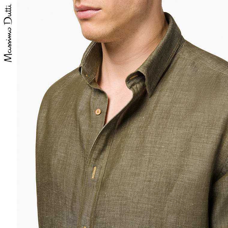 Massimo Dutti 男装 全棉提花薄纱格子衬衫 00143361401