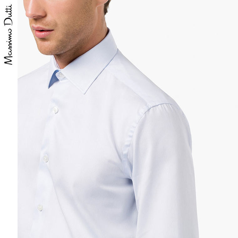 Massimo Dutti 男装 修身款全棉斑纹素色衬衫 00109238403