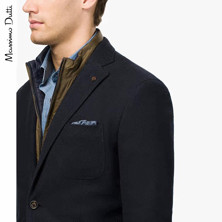 Massimo Dutti 男装 全棉带背心珠地布西装上衣 02003279401