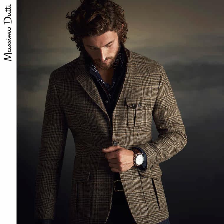 Massimo Dutti 男装 限量版羊毛格子西装上衣 02019295710