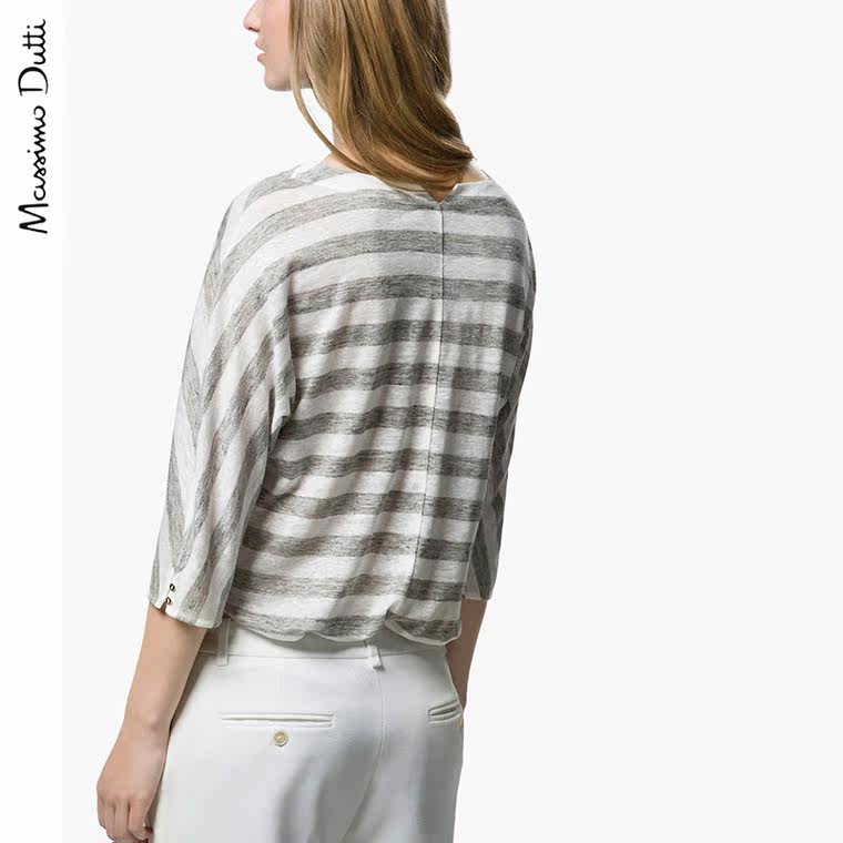 Massimo Dutti 女装 亚麻混纺条纹 T 恤 06829601803