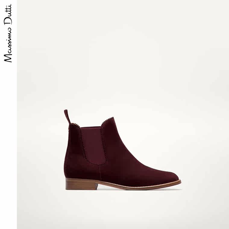 Massimo Dutti 女鞋 绛红色短靴 18019021022