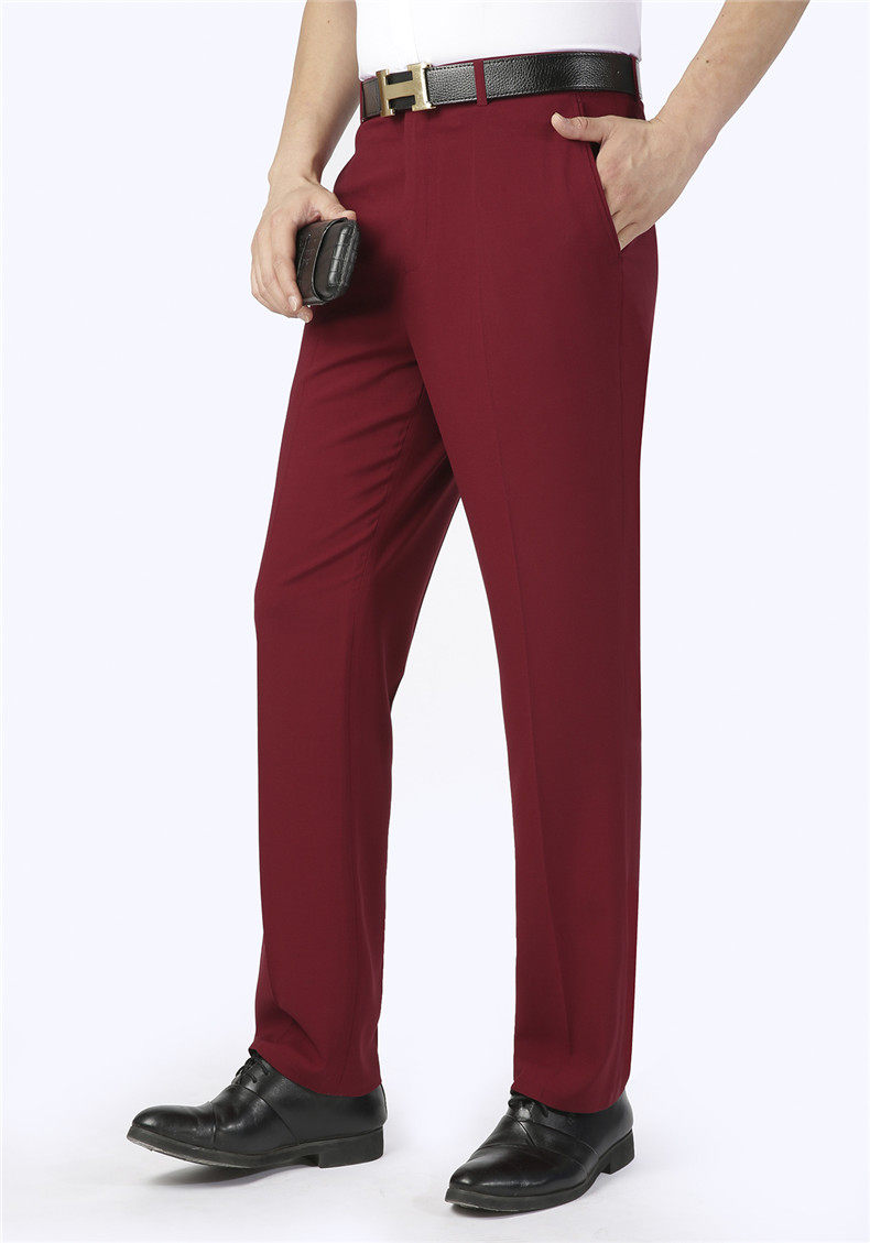 中年男士休闲裤春秋季中老年人男裤宽松夏季男士西裤红色长裤子