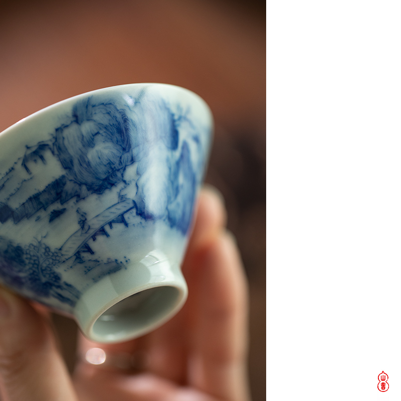 Castle peak day room jingdezhen blue and white landscape painting perfectly playable cup inside and outside hand - made porcelain kung fu tea cups sample tea cup