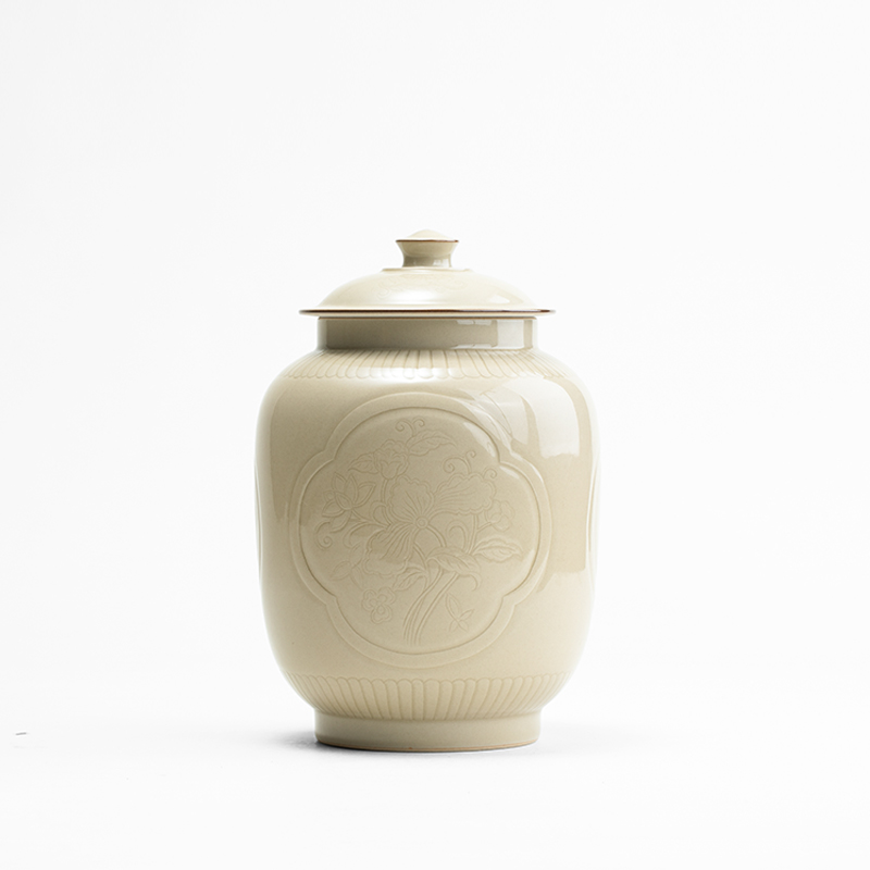 Three Windows caddy fixings jingdezhen ceramic up POTS household storage tanks seal tea urn tea bucket