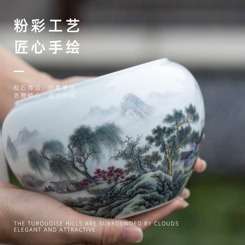 Wash to jiangshan picturesque landscape of jingdezhen ceramic tea kungfu tea accessories large pure manual painting