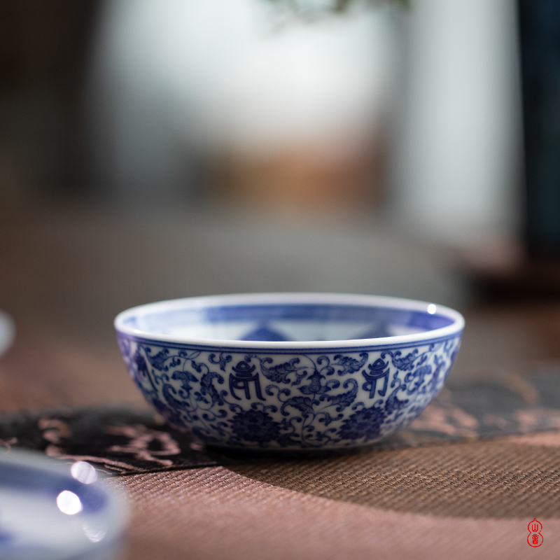 Art home benevolence blue new treasure phase pu - erh tea cup of jingdezhen hand - made porcelain master cup personal special tea cups