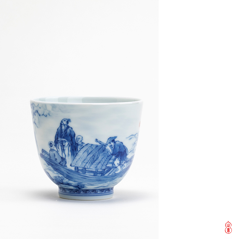 Xiao bamboo up the vigil at the red cup of jingdezhen blue and white master single hand - made ceramic cups cup kung fu tea set