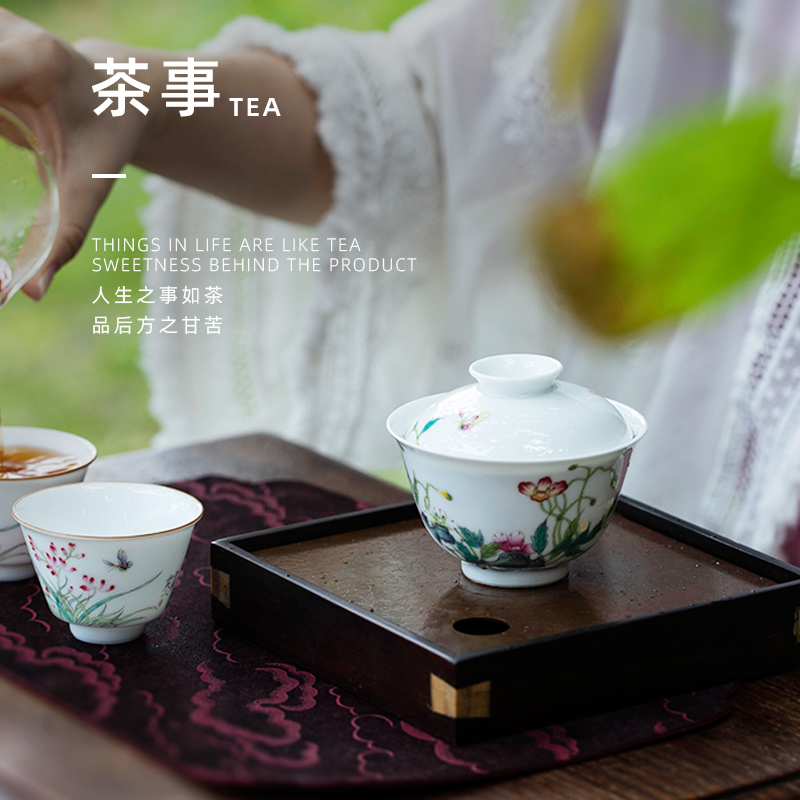 Corn poppy only two tureen jingdezhen hand - made ceramic tureen tureen pure manual single kung fu tea cups