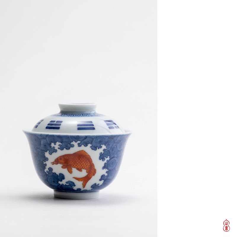 Qin Qiuyan color blue and red sea grain tureen jingdezhen ceramic tea tureen to use two tureen