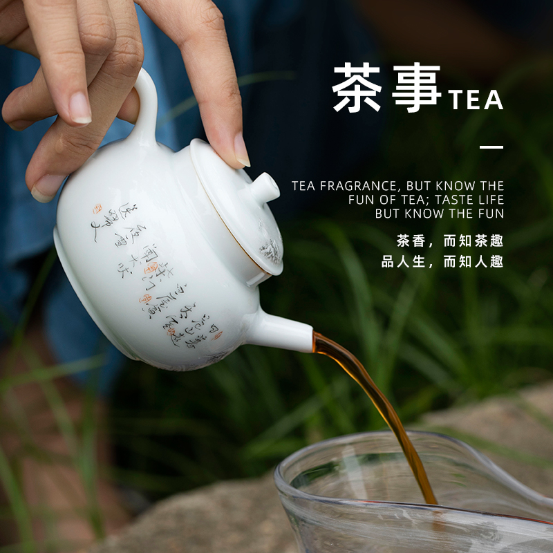 Snow mountain notes, set the pot of jingdezhen ceramic checking painting teapot single teapot kung fu tea pot