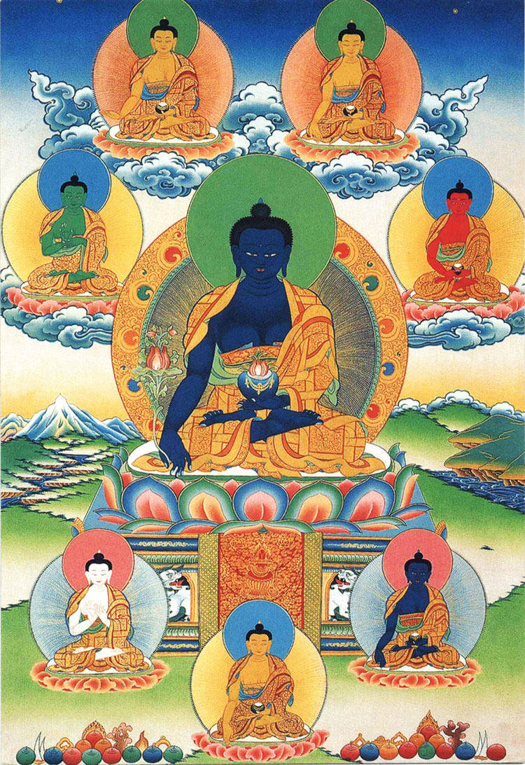 定制药师七佛画像相纸塑封药师如来佛像画密宗唐卡结缘