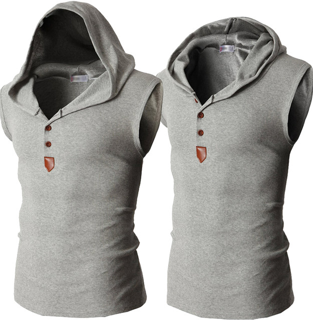 Summer hooded t-shirt vest men's waistcoat sports fitness sweat vest men's Korean version slim stretch sleeveless vest