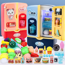 Childrens house simulation singing refrigerator double door kitchenette toy mini girl Che Che Le cooking set
