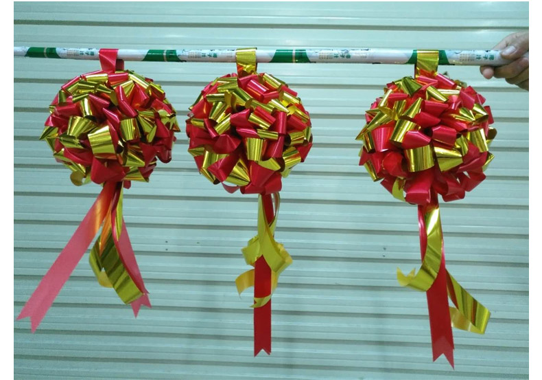 红金丝带花球开业剪彩花球港式花球镀金丝带花球剪彩彩球红色金色