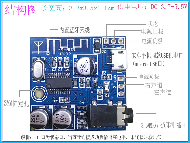 mp3蓝牙音频模块 蓝牙音箱 无损解码板 diy车载音箱功放改装 bm3