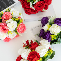 Single-beam simulation flower rose fake flower living room tea table flower arrangement single silk flower hand holding flower TV cabinet to decorate flowers