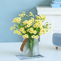 Small daisy simulation fake flower living room decoration table decoration silk flower glass transparent fresh light luxury set decoration