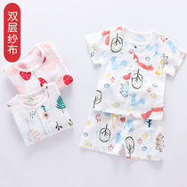 Baby clothes baby short sleeve summer thin men and women cotton gauze set 0-1 year old pajamas air conditioning clothing summer