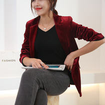 Spring and autumn new Korean version of velvet suit jacket female wine red silk velvet suit velvet top small suit female