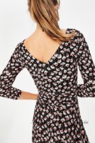 Original single British old bd summer thin dress seven-piece sleeve floral stretch waist thin Medium-length dress