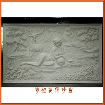 Hai Heng decorative sandstone sculpture character relief TV sofa background wall three-dimensional mural-Girl and deer