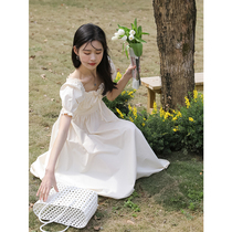 Mi Fei er dress female French 2021 new square collar bubble sleeve skirt summer super fairy gentle thin skirt