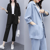 Large size womens two-piece set fat mm slim 2021 New early autumn suit jacket foreign-aged autumn wear