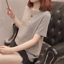Ice Silk Short Sleeve T-shirt Woman 2022 Summer New Light Cooked 100 Hitch Fashion Ocean Korean Version Womens Dress Half Sleeve Blouse