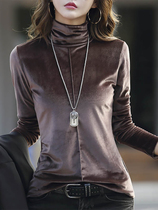 Golden Velvet base shirt Womens High Collar Interior Spring and Autumn 2021 New Long Sleeve T-shirt