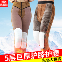 Winter five-layer camel and velvet thickened mens warm pants high waist cold-proof knee pads waist wearing northeast cotton pants women