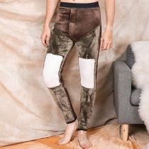 Cotton pants mens winter thickened northeast plus velvet middle-aged three-layer high waist size slim fit mens glossy warm pants winter