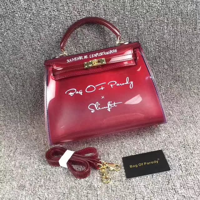 愛馬仕限量版鉑金包價格 香港Bag Of Parody正品限量塗鴉kelly透明果凍包鉑金包迷你手提包 愛馬仕限量包