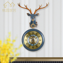 New Chinese Pure Copper Living Room Wall Clock Brass Deer Head Clock American Villa Entrance Decor European Personalized Clock