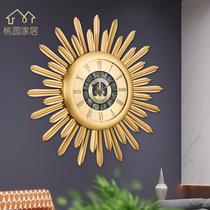 Brass Sun Flowers Hanging Bell Liday High Photos Easy And Luxurious Living Room Clocks Luxury Villa full copper Decorative Art Clock