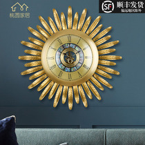 pure copper wall clock feather hanging watch brass european villa clock living room home american style personalized clock decoration