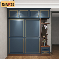 Sliding door big wardrobe European-style light luxury home bedroom modern simple storage big wardrobe locker against the wall moving door