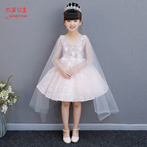 children's host new dress summer girl princess dress wedding dress fluffy pink show flower piano walk show