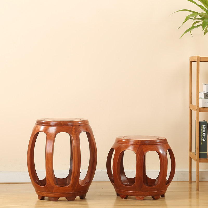 红木鼓凳古筝凳仿古鞋凳子小矮凳中式花梨木换鞋圆梳妆矮凳