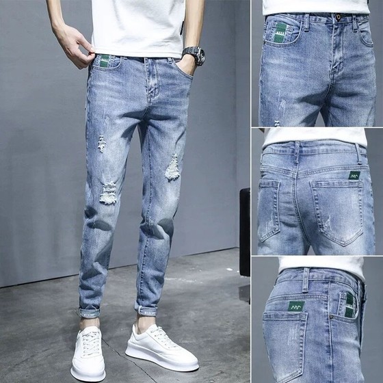 Summer light-colored ripped jeans for men's slim feet elastic 2025 new trendy versatile casual nine-point pants
Summer light-colored ripped jeans for men's slim feet elastic 2025 new trendy versatile casual nine-point pants