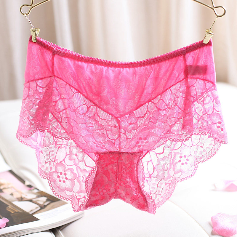 芬汀夏季蕾丝无痕中腰薄内裤女士性感诱惑火辣网纱冰丝透明三角裤