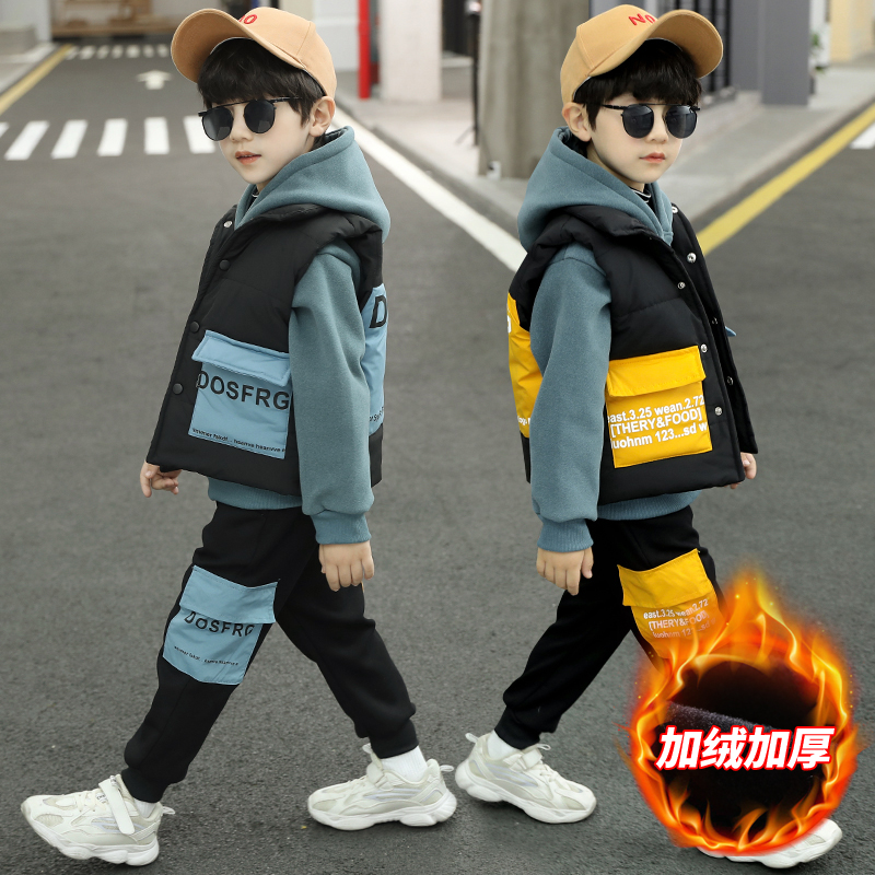 Children's clothes boy suit 2021 new autumn and winter clothing Children's foreign velvet thicken CUHK Scout thickened with three sets of damp