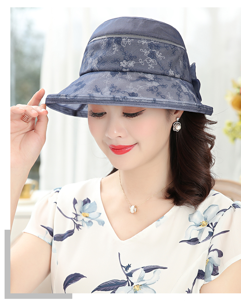 中老年帽子女夏天遮阳帽可折叠真丝防晒太阳帽中年妈妈大沿沙滩帽
