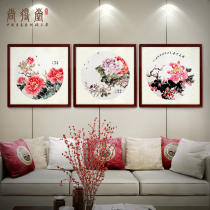 Chinese painting living room sofa background wall hanging painting peony triptych painting modern simple decorative painting flowers blossom rich