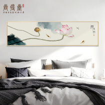 New Chinese hand-painted Chinese painting bedroom bedside ink lotus painting modern simple living room background wall flower and bird decorative painting