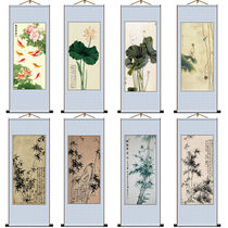 Living room study porch Lotus bamboo plant flower Chinese traditional painting scroll frameless decorative hanging painting