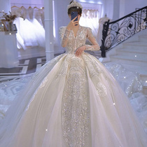 Wedding Dress 2021 New Bride Premium Texture Heavy Industry Luxury Large Tail Court Style Long Sleeve 2022 Main Yarn Light