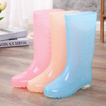 Kitchen rain boots Mens and womens fashion jelly color water shoes High tube non-slip work shoes Adult fashion waterproof plus cotton rubber shoes